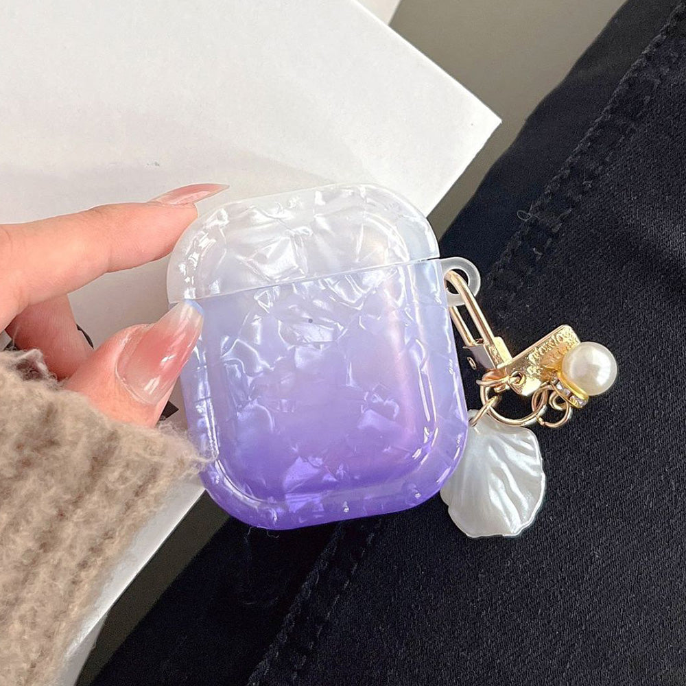 TPU Cover for Apple AirPods with Charging Case (2016) / (2019) / AirPods with Wireless Charging Case (2019) , Gradient Shell Grain Square Earphone Case with Pendant - Purple TPU Cover for Apple AirPods with Charging Case (2016) / (2019) / AirPods with Wireless Charging Case (2019) , Gradient Shell Grain Square Earphone Case with Pendant - Purple